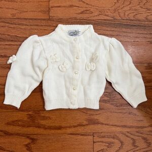 Vintage Little Diamonds Bow Button Up Cardigan Sweater Size 12 Months Baby Girl